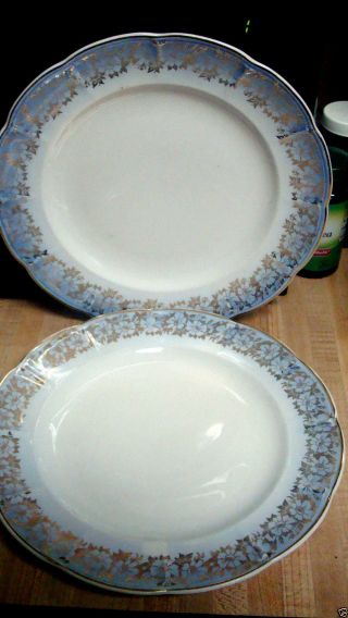 2 Vintage Limoges American Blue Flash Warranted Gold Flower 9  Dinner Plates