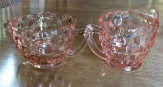 Vintage Cube Cubist Jeanette Pink Depression Glass Open Sugar And Creamer