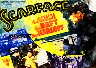 Aceo Atc Sketch Card - Miniature Vintage Movie Poster Boris Karloff Scarface