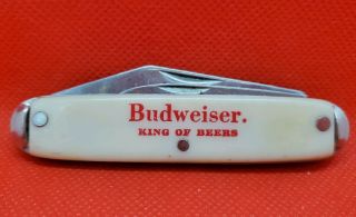 Vintage Usa Advertising Budweiser King Of Beers 2 Blade Pocket Knife Celluloid