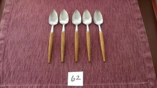 Set Of 5 Vintage Wood Handle Grapefruit Spoons Stainless