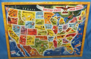 Vintage United States Inlay Puzzle Frame - Tray Puzzle By A.  M.  Walzer Co 125