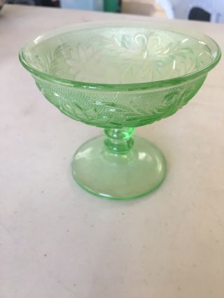 Vintage Green Depression Glass Bowl With Footed Pedestal,
