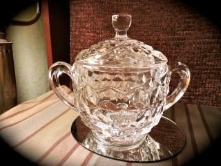 Vintage Fostoria American Two Handled Covered Sugar Bowl