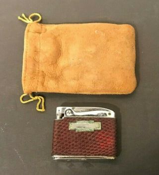 Vintage Ronson Adonis Cigarette Lighter With Brown Red Leather Wrap With Bag