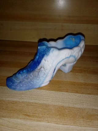 Vintage Kanawha Swirl Glass Blue/ White Shoe Cabbage Rose