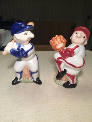 Vintage Baseball Players Batter And Catcher Salt & Pepper Shakers