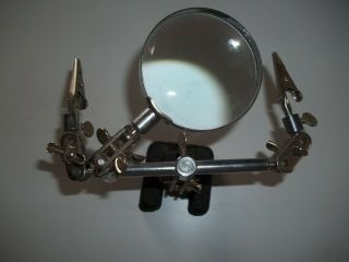 Vintage Fly Tying Clip Vise On Stand,  Adjustable With Magnifier