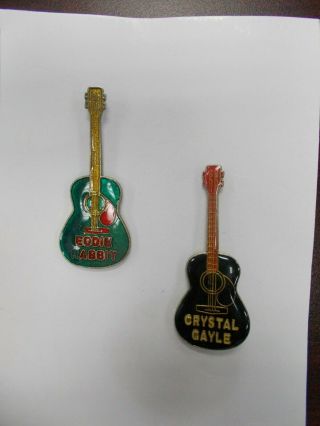 Vintage Eddy Rabbit & Crystal Gayle Guitar Shaped Lapel Pins