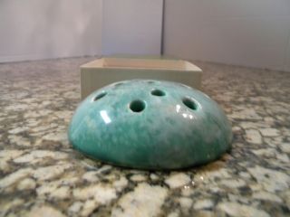 Vintage 12 Hole Green Ceramic Flower Frog By Colonial Candle Co.  Of Cape Cod
