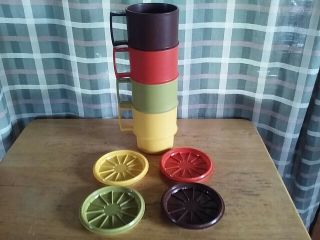 Vintage Tupperware Coffee Mugs Cups Harvest Colors W/lids Coasters Set Of 4