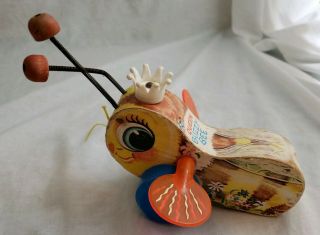 Vintage Fisher Price Wooden Pull Toy 444 Queen Buzzy Bee