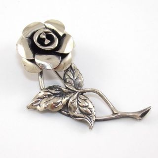 Vintage Beau Sterling Silver Rose Flower Pin Brooch Ldg14