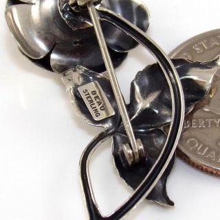 Vintage Beau Sterling Silver Rose Flower Pin Brooch LDG14 3