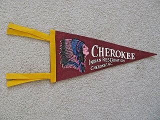 Vtg Cherokee Indian Reservation Cherokee Nc 16 " Felt Pennant Multi Color