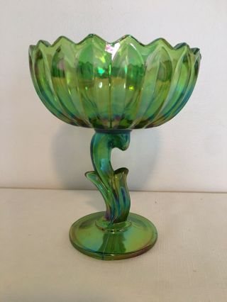 Vintage Green Carnival Glass 8” Candy Dish