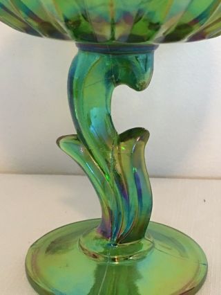 Vintage Green Carnival Glass 8” Candy Dish 2