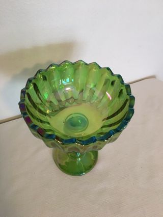 Vintage Green Carnival Glass 8” Candy Dish 3