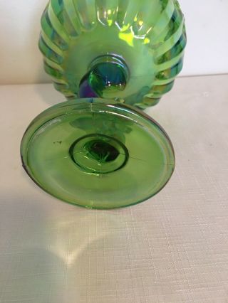 Vintage Green Carnival Glass 8” Candy Dish 4