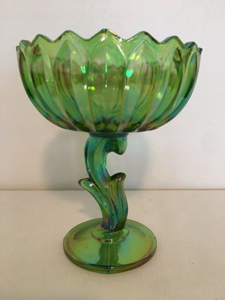 Vintage Green Carnival Glass 8” Candy Dish 5