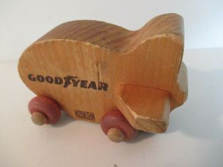 Vintage Goodyear Blimp Wooden Toy On Wheels
