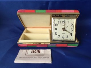 Vintage Elgin Clock Jewelry Case Mid Century Op Art Travel Case