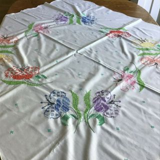 Vintage Square Cotton Cross Stitch Tablecloth 49 " X 50 "