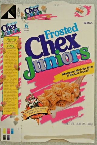 Vintage 1992 Ralston Frosted Chex Juniors Cereal Box Flat Purina