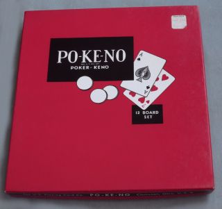 Vintage Po - Ke - No Pokeno Game Poker Keno 12 Board Game Boards Chips 4