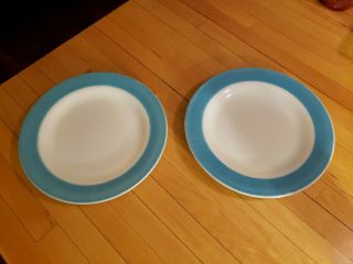 2 Vintage Pyrex Dinnerware Turquoise Aqua Blue Milk Glass Dinner Plates 10 Inch