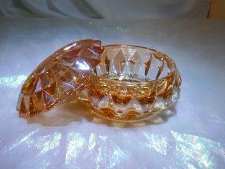 Vintage Retro Mid Century Jeanette Glass (?) Marigold Carnival Glass Powder Box 2