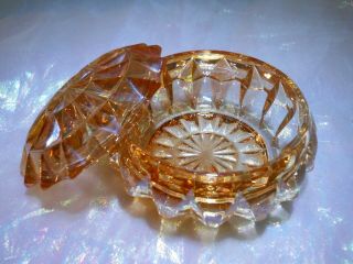 Vintage Retro Mid Century Jeanette Glass (?) Marigold Carnival Glass Powder Box 3
