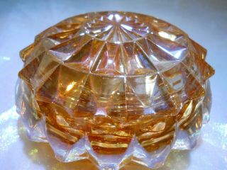Vintage Retro Mid Century Jeanette Glass (?) Marigold Carnival Glass Powder Box 5