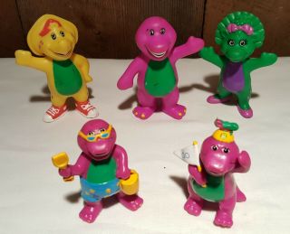 5 Vintage 1996 Barney,  Baby Bop,  Bj - 3 " Figures - Dinosaurs -