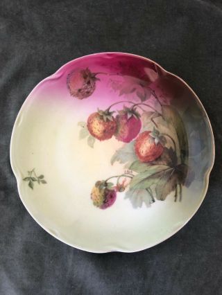 Vintage J&c Louise Bavaria Hand Painted Strawberry 8.  5 " Plate Signed A.  Kach