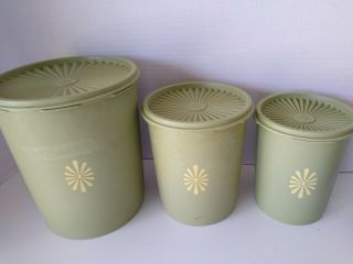 Vintage Tupperware Set Of 3 Olive Green Nesting Canisters -.  Non Smoker