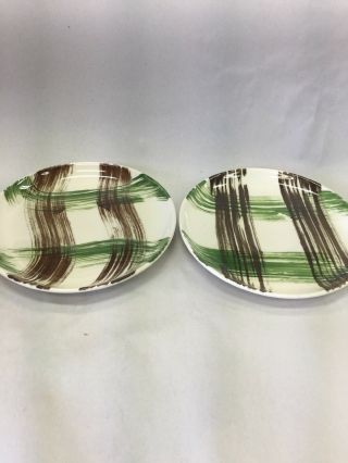 2 Vtg Stetson China Green & Brown Plaid 6 1/4” Saucer Plates Scots Clan