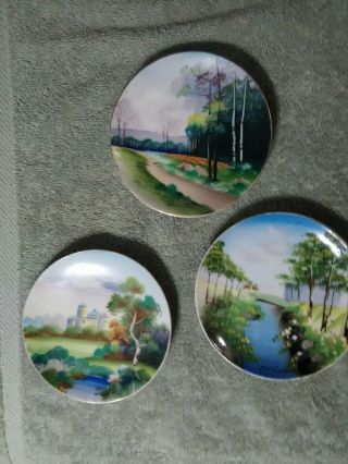 Vintage Hand Painted Japanese Plates.  Set Of 3