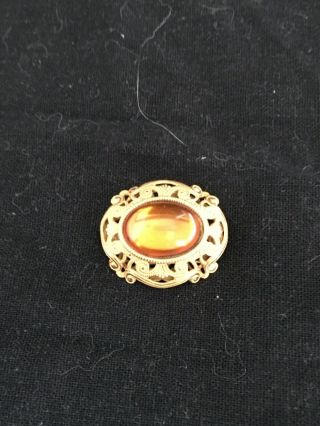 Vintage Signed Miriam Haskell Amber Glass Brooch / Pin