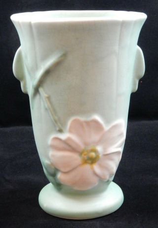 Weller Pottery Vase,  Vintage,  Green With White Rose