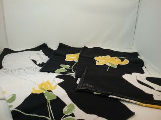 Set Of 4 Vintage Vera Cloth Napkins Black Yellow Green Gray Horse Floral Preownd