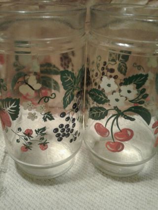 Vintage Anchor Hocking Jelly Jar Glasses SET of 4 Fruit and FLOWER pattern 2