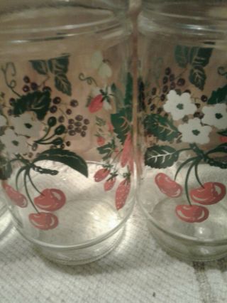 Vintage Anchor Hocking Jelly Jar Glasses SET of 4 Fruit and FLOWER pattern 3