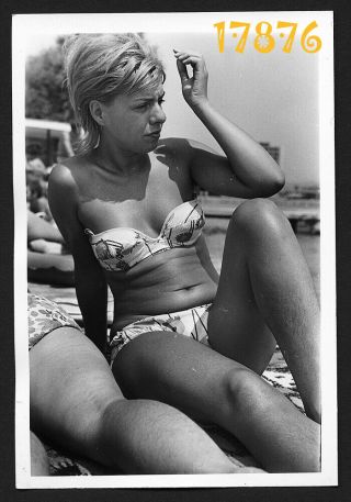Sexy Blonde Girl Sunbathing In Bikini,  Swimsuit,  Beach,  Vintage Photograph,  1970