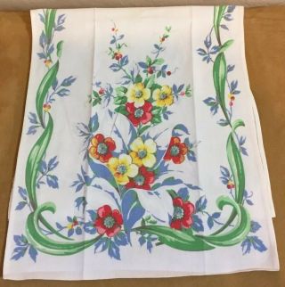 Vintage Kitchen Dish Towel,  Cotton,  Flower & Leaf Design,  White,  Blue,  Peach
