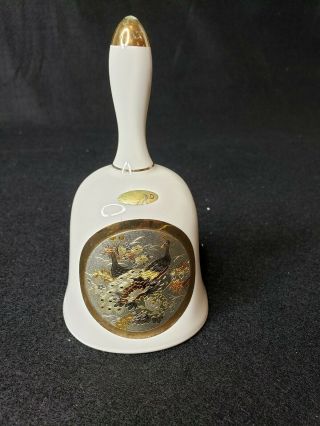 Vintage 24k Japanese " Chokin Art " Collectible Porcelain Bell W/peacock Design