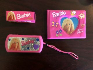 Vintage Outdoor Pink Barbie Camera With Film Cartrage 1998 And Photo Album