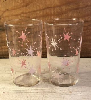Set Of 2 Vintage Federal Drinking Glasses Pink Atomic Starburst Design