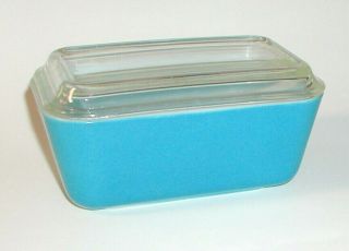 Vintage Pyrex 502b Turquoise Blue White Glass Refrigerator Dish,  Lid Made In Usa