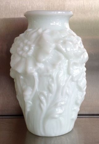 Vintage White Milk Glass Vase With Flower Design